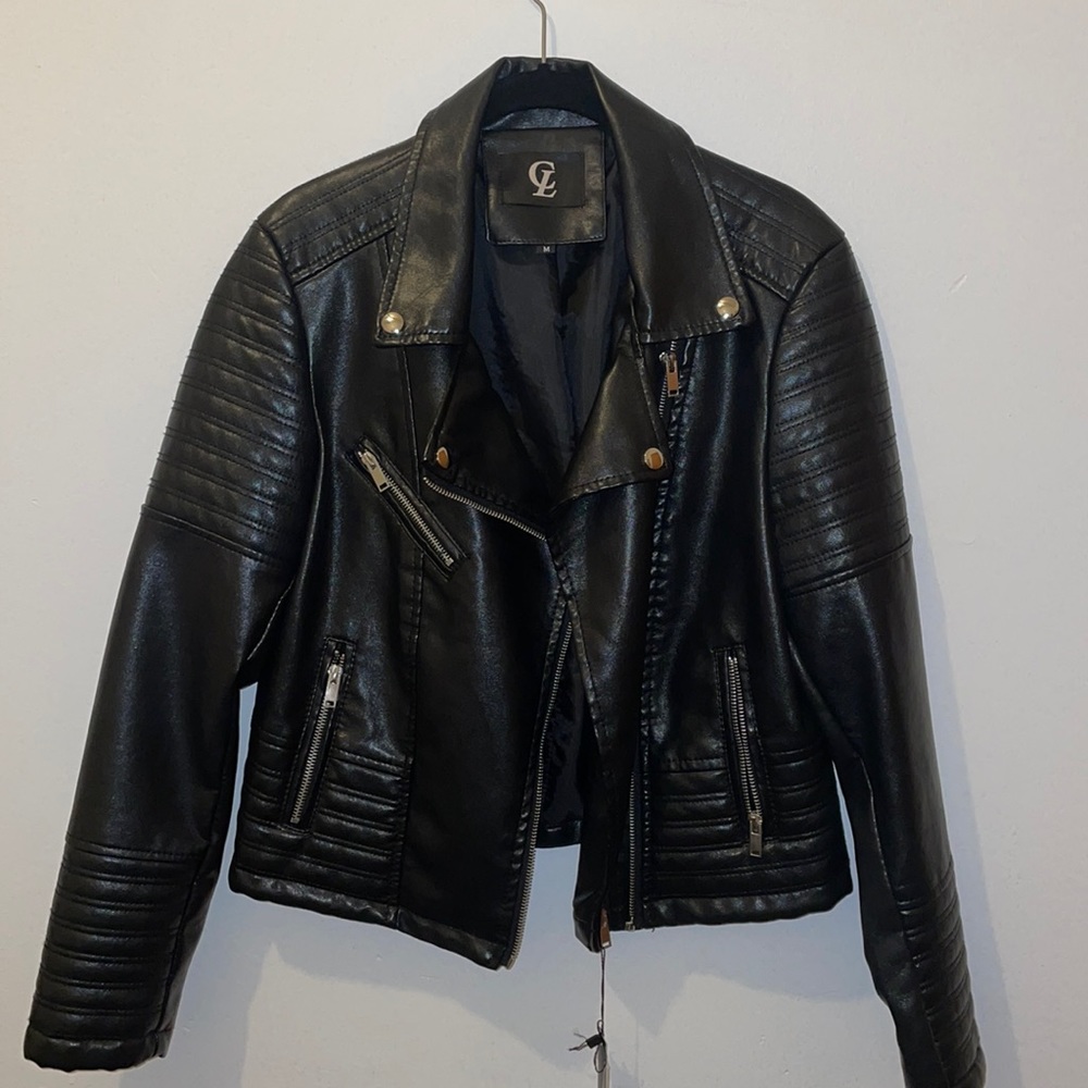 Black faux leather biker jacket